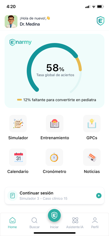 Dashboard de Enarmy, simulador del ENARM con analítica de desempeño